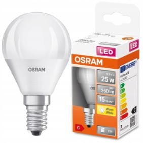 Lampadina LED Osram, E14, P45, 3,3W = 25W, 250lm, 2700K, bianco caldo