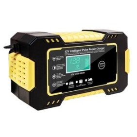 Caricabatterie intelligente per auto, 12V 6A, display LCD, giallo, 15x6,2x8,5 cm