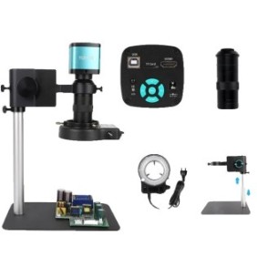 Microscopio industriale con videocamera HDMI 4K, monoculare 48MP/13MP, zoom 130X, illuminazione LED regolabile, multicolore, 70x50x50mm