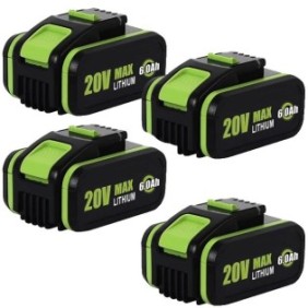 Set di 4 batterie WORX, 20V, 6000mAh, indicatore di carica, verde/nero, compatibile con WA3553/WA3550/WA35511/WA3572