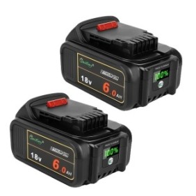 Set di 2 batterie accumulatori compatibili Dewalt 18V/20V, 6Ah, ioni di litio, indicatore digitale, multicolore