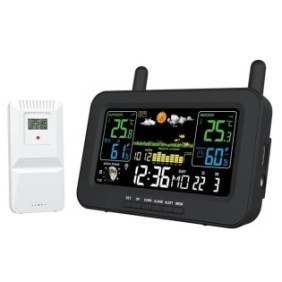Stazione meteorologica wireless, monitoraggio interno/esterno, display a colori, nero, 164x136x45mm