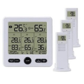 Stazione meteorologica con touch screen, monitoraggio dell'umidità interna ed esterna, ABS, 3 canali, -50-70°C, umidità 20-99%, allarme, bianco