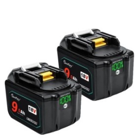 Set di 2 batterie agli ioni di litio, 9Ah, 18V, indicatore di alimentazione digitale, multicolore