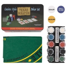 Set da poker Zakito Europe, 200 fiches, 2 mazzi di carte, tappetino da gioco, custodia in metallo, multicolore, 24x15x9 cm