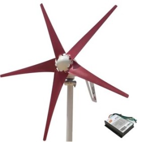 Turbina eolica, 400W, AC12V, 5 pale, 63cm, regolatore del vento incluso, rosso/bianco