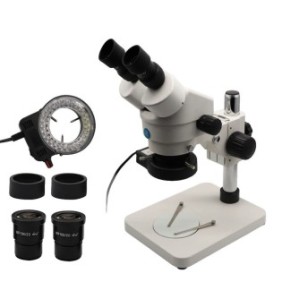 Stereomicroscopio, metallo/vetro, zoom continuo, LED, nero/argento, ingrandimento 7X-45X