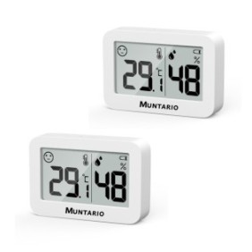 Set 2 termometri e igrometri per ambiente Muntario, 5x3 cm, digitale, display LCD temperatura e umidità, indicatore comfort, bianco