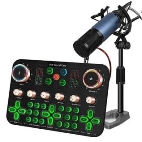 Set mixer audio, WALALLA, scheda audio k600/microfono BM 800/accessori vari, adatto per trasmissione live, giochi, PC, laptop, smartphone, nero