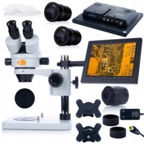 Microscopio trinoculare stereoscopico, Rosfix, Mercury Pro MSMP-T-PS1, zoom 7x-45x, incluso display 8", nero