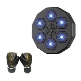 Sacco da boxe intelligente con connessione Bluetooth, pelle, nero, 40x40x7,5 cm, set di guanti per adulti