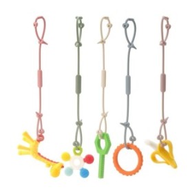 Set di 5 cordoncini antiperdita per giocattolo da dentizione sensoriale per bambini, JENUOS®, silicone alimentare, materiali atossici, Multicolore