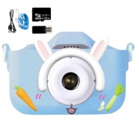 Fotocamera Digitale per Bambini, ZeeTech, Rabbit, 3 Mpx, Scheda MicroSD da 32 GB, Giochi, 1080p, Schermo da 2", Blu