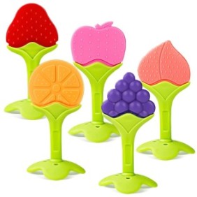 Set di 5 giocattoli per la dentizione dei bambini, JENUOS®, silicone alimentare, multicolore