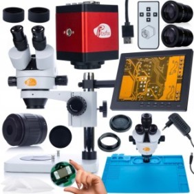 Set microscopio, Rosfix Mercury Pro MSMP-T-PS1, fotocamera Draco RED PRO KMDRP-HDMI-VGA 2mp, tappetino in silicone 480x320mm, supporto con display 8"