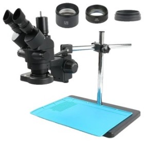 Microscopio trinoculare simulfocale, ingrandimento 3,5X-90X, luce LED, senza fotocamera, 30 mm WF10X/20