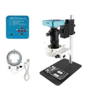Set microscopio digitale, Yizhan, 48MP 4K, 60Fps, luce LED, obiettivo zoom 130X/180X, supporto 29x22x15cm/33x30x26cm, nero/bianco