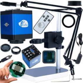 Rosfix Braccio regolabile per microscopio digitale ODM-180X 50mm + Piattaforma per ODM-100X 50mm e 40mm + Fotocamera Draco Blue PRO KMDBP-HDMI-VG Plantes Pro Series