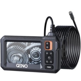 Endoscopio Qeno® Microcam, telecamera di ispezione, con cavo serpente di ispezione, lunghezza 5 m, 8 LED regolabili, schermo LCD 1080P HD da 4,3" 2600 mAh IP67, nero