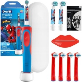 Spazzolino elettrico Oral-B Starter Pack Spiderman + 2 punte originali + 4 punte di ricambio per spazzolino elettrico + custodia bianca
