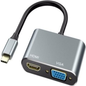 Adattatore transcoder HDMI USB-C, OPTIM SOLUTION, + SVG, supporto risoluzione 4K, frequenza 30 Hz, 15 pin, connessione HDTV, modalità specchio, tipo C, compatibile con laptop, monitor, televisore, nero
