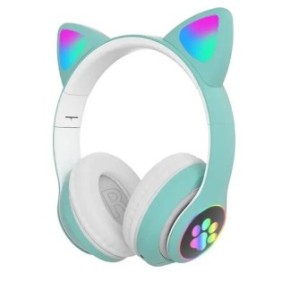 Cuffie Cat, BT5.0, microfono, AUX IN, TF, lettore MP3, LED, verde