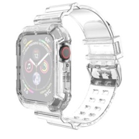 Cinturino in silicone WatchBand™ trasparente, compatibile con Apple Watch 1/2/3/4/5/6/7/8/9/SE/Nike+ - 42/44/45 mm, trasparente