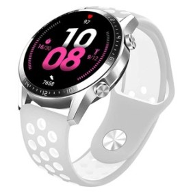 Cinturino in silicone WatchBand™ con fori, compatibile con smartwatch Samsung Galaxy Watch 42 mm, Huawei Watch GT/GT 2 42 mm e altri orologi con larghezza del cinturino di 20 mm, grigio bianco