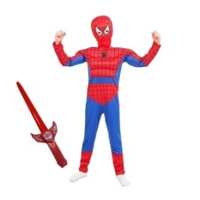 IdeallStore® Set costume Ultimate Spiderman per bambini, 100% poliestere, 120-130 cm, rosso e spada laser