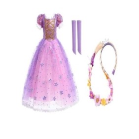 Costume da principessa Rapunzel THK con capelli intrecciati, Viola - 140 cm