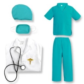 Costume di carnevale per bambino Dottore con stetoscopio, verde, 5-6 anni