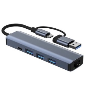 Hub 5n1, CeruleTree, USB-C/USB, porta Internet 1000 Mbps