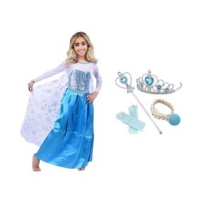Set vestito e quattro accessori Elsa Frozen, IdeallStore®, 5-7 anni, Carnevale