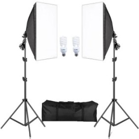 Set illuminazione fotografica, Softbox 50x70cm, 45W, Multicompatibile, Borsa Oxford, Altezza supporto 200cm