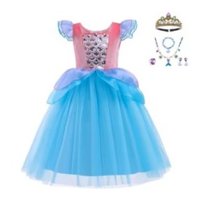 Set costume di carnevale per bambina Sirena Ariel, vestito e accessori, blu, 5-6 anni