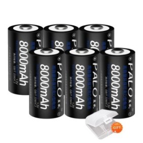 Set di 6 batterie tipo D, Palo, 8000mAh, caricabatterie intelligente LCD, multicolore