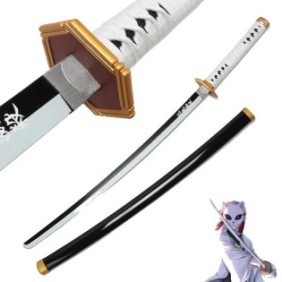 Katana Demon Slayer, Sabito, bambù e plastica, lunghezza 104 cm, set porta spada, per bambini sopra i 12 anni, multicolore