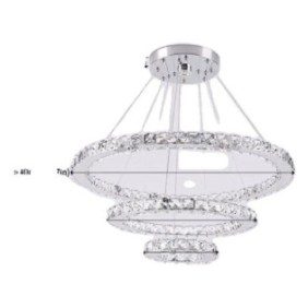 Lampadario LED moderno in cristallo, 3 anelli, Cromo con cristallo, 40x30x20 cm