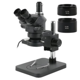 Stereomicroscopio trinoculare, simulfocale, ingrandimento 3,5X-50X, illuminazione LED 56, nero, distanza di lavoro 110 mm