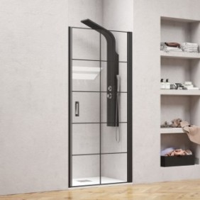 Porta doccia girevole Karag, vetro di sicurezza 6 mm, profilo in alluminio, sistema magnetico, nero, 70x200 cm