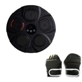 Bersaglio da muro per boxe con connettività Bluetooth, set di guanti, in pelle, nero, 40x40x6cm