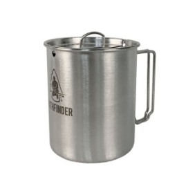 Bicchiere da campeggio Pathfinder, acciaio inossidabile, con manico e coperchio, 0,75 l, argento