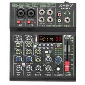 Mixer audio Lomeho, 99 effetti DSP, riproduzione e registrazione USB, 4 canali