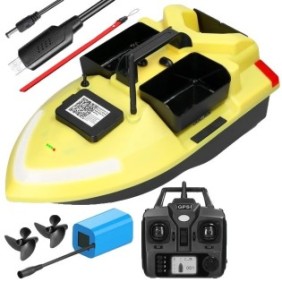 Barca da pesca per nadit, gialla, 5200mAh, telecomando 500m, velocità 10km/h, 490x264x281mm