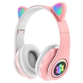 Cuffie wireless con orecchie da gatto, bluetooth 5.0, LED RGB, Rosa