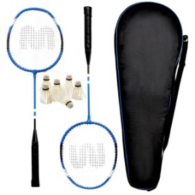 Set badminton Sofia CONCEPT®, 2 racchette, 6 farfalle di piume, alluminio, custodia da trasporto, blu/nero