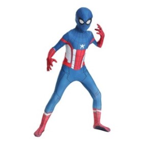 Costume per bambini, Spider-man diventa Capitan America, Set maschera, Supereroe, EvrikaUnity®, Lycra 3D® Premium, 4-5 anni, 120 cm, Blu/ Rosso/ Bianco