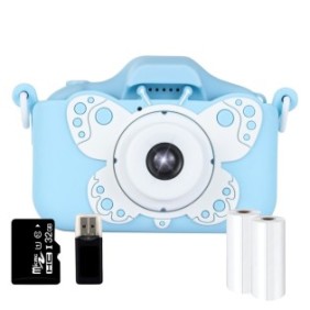 Fotocamera Digitale per Bambini, ZeeTech, Butterfly, 3 Mpx, Scheda MicroSD da 32 GB, Giochi, 1080p, Schermo da 2", Blu