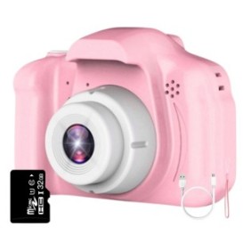 Fotocamera digitale per bambini, ZeeTech, Giochi, 3 Mpx, 1080p, USB, Schermo da 2", Rosa