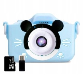 Fotocamera digitale per bambini, ZeeTech, Topolino, 3 Mpx, Scheda MicroSD da 32 GB, Giochi, 1080p, Schermo da 2", Blu